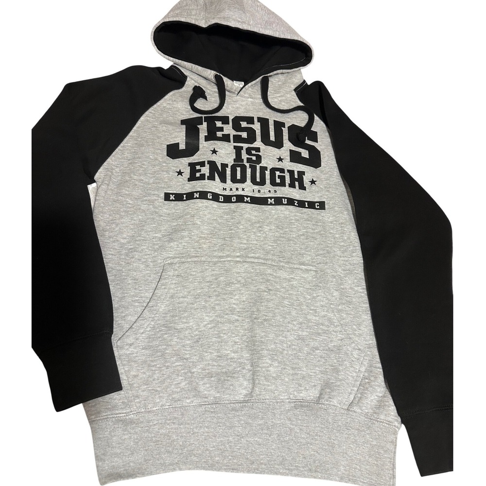 Kingdom Muzic Jesus Is Enough Raglan small Hoodie Gray Black Mark 10:45 Hooded